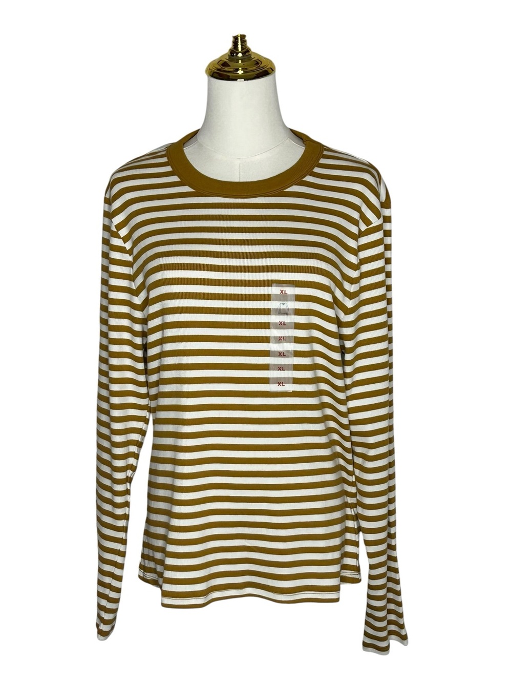 Old Navy Snug Crew Neck Striped Long-Sleeve Tee Earthy Normcore NWT Sz XL Fitted - Picture 2 of 12